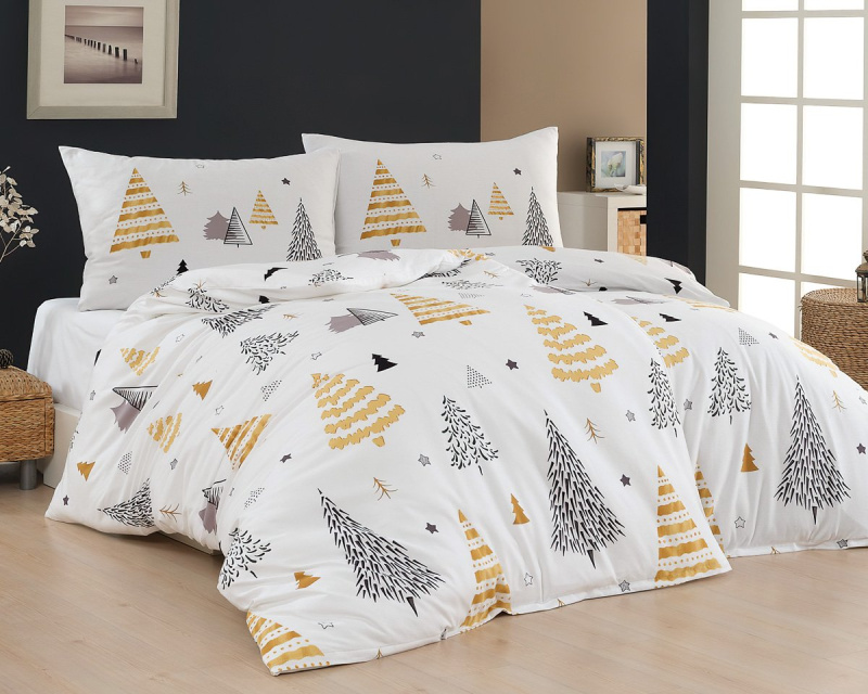 Matějovský povlečení ALDER, stromy, bílé, flanel premium, 140x220cm + 70x90cm