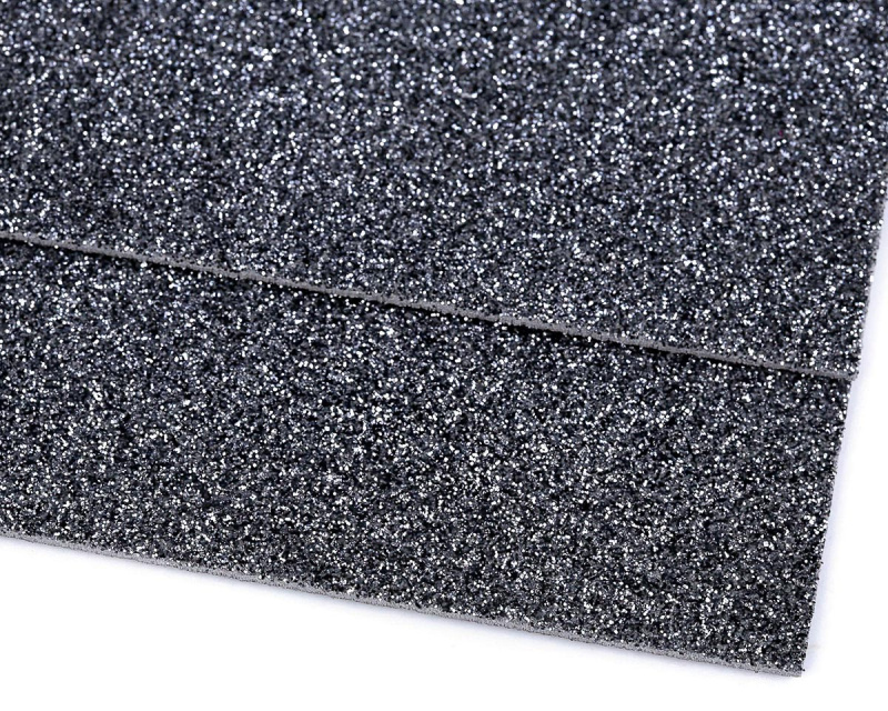 Pěnová guma Moosgummi 20x30cm, 750861 jednobarevná 10 šedá tmavá, tloušťka 1,9mm, s glitry