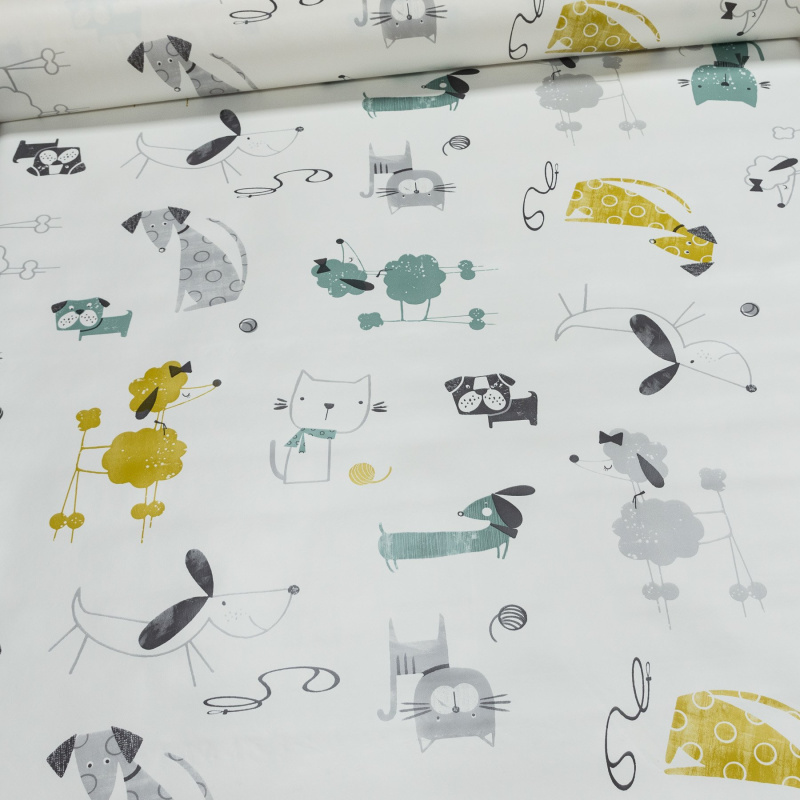 Ubrus PVC s textilním podkladem dětský 3M6/01, kočičky a pejsci, zelená, š.140cm (metráž)