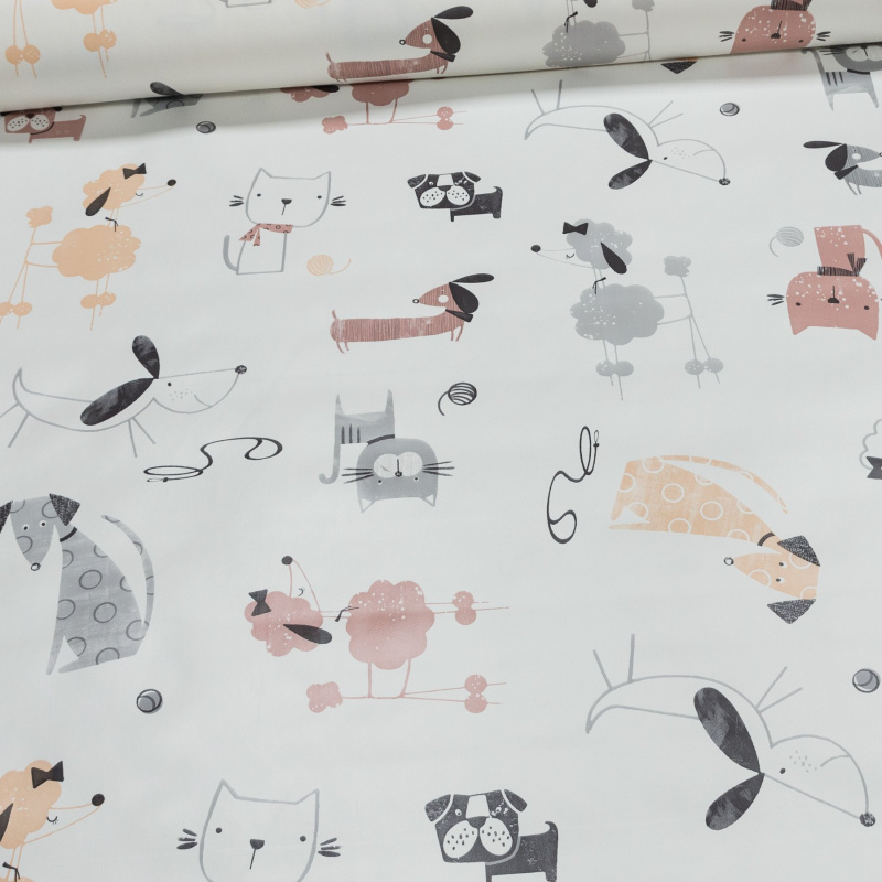 Ubrus PVC s textilním podkladem dětský 3M6/02, kočičky a pejsci, růžová, š.140cm (metráž)