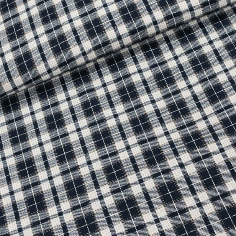 Flanel tkaný / barchet, oboustranný 12, modro-smetanové káro, š.150cm (látka v metráži)