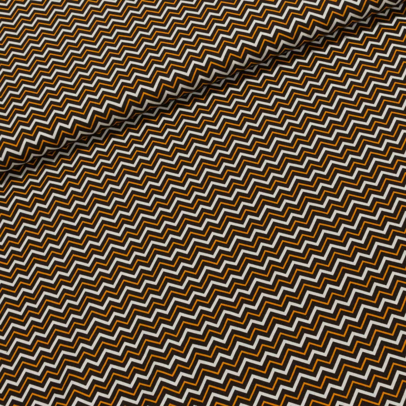 Bavlněné plátno GLORIA 1480983, zig-zag, oranžovo-hnědá, š.150cm (látka v metráži)