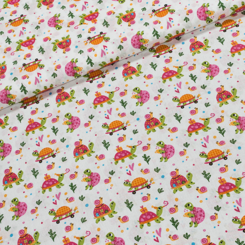 Bavlněné plátno dětské LGD 487001, barevné želvičky na bílé, š.140cm (látka v metráži)