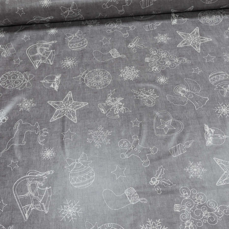 Kolaříková Ubrus PVC s textilním podkladem vánoční N18/06 vánoční motiv na šedé, š.140cm (metráž)