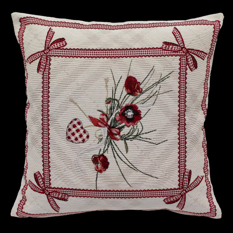 Dekoratex Dekorační povlak na polštářek RETRO VLČÍ MÁKY ORÁMOVANÉ MAŠLÍ, červená, 45x45cm