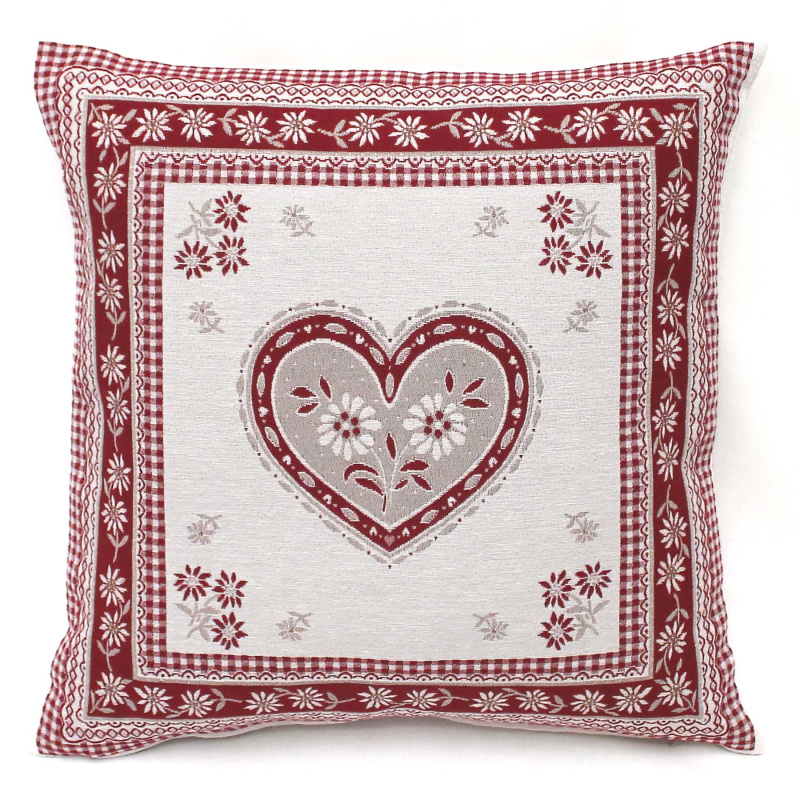 Dekoratex Dekorační povlak na polštářek RETRO SRDCE S ORÁMOVÁNÍM, červená, 45x45cm