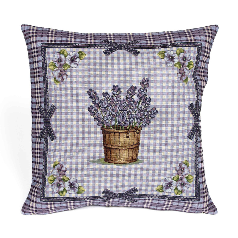 Dekoratex Dekorační povlak na polštářek RETRO LEVANDULE NA FIALOVÉ KOSTIČCE, 45x45cm