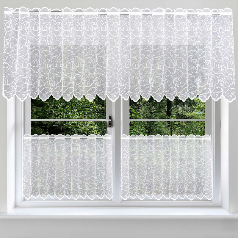 Forbyt žakarová vitrážová záclona 913965, geometrický vzor, s bordurou, bílá výška 80cm (v metráži)