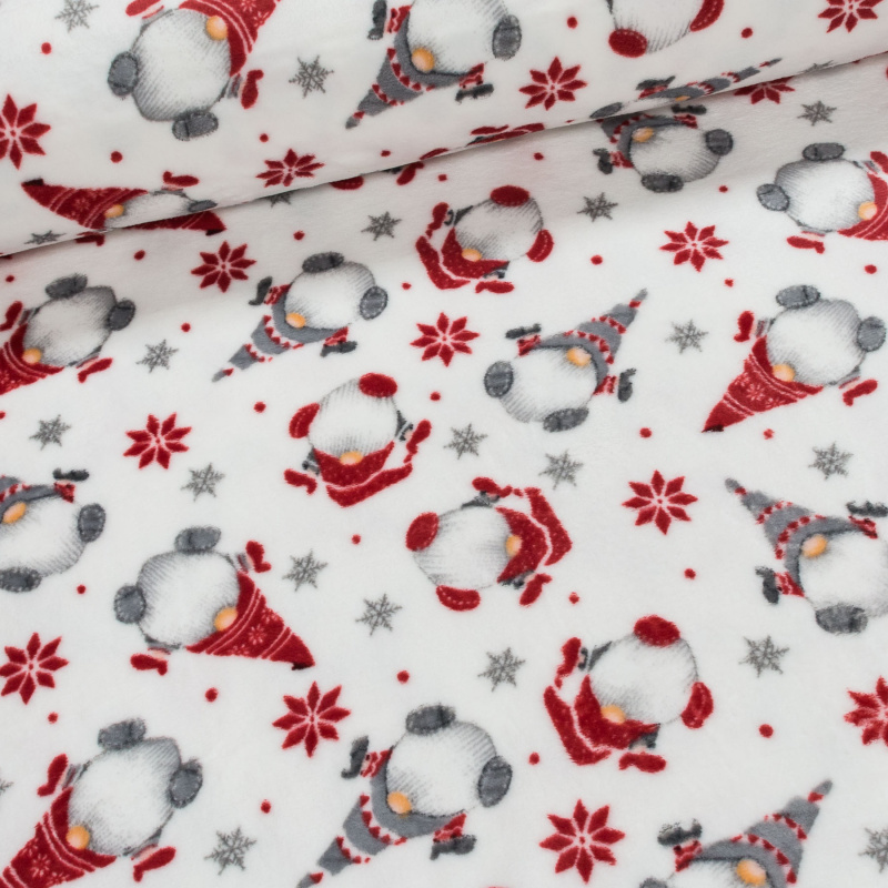 Mikroflanel / flanel fleece dětský 8918 664-1, skřítci na bílé, š.150cm, (látka v metráži)