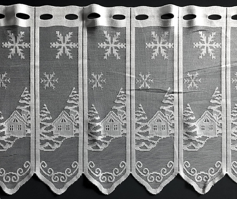 Forbyt žakárová vitrážová záclona ZIMNÍ CHALOUPKY 977, s bordurou, bílá, výška 45cm (v metráži)
