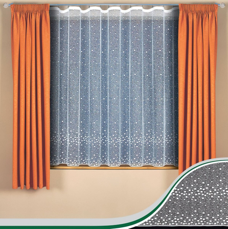 Berk žakárová 319670 kostičky, s olůvkem, bílá, výška 150cm (v metráži)