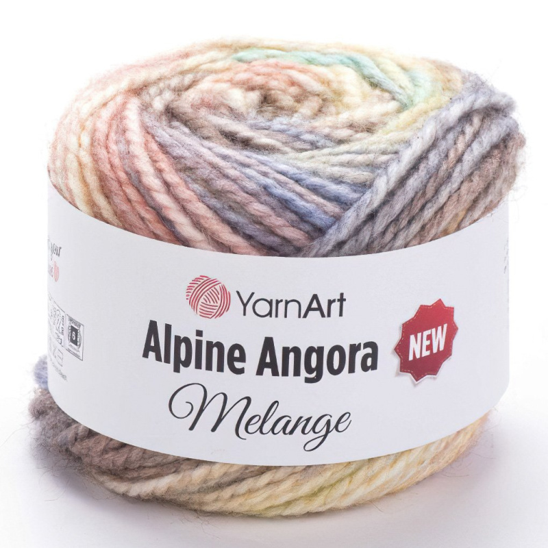 YarnArt Pletací příze YarnArt ALPINE ANGORA MELANGE 6405 žluto-fialovo-hnědý melír, efektní, 150g/150m