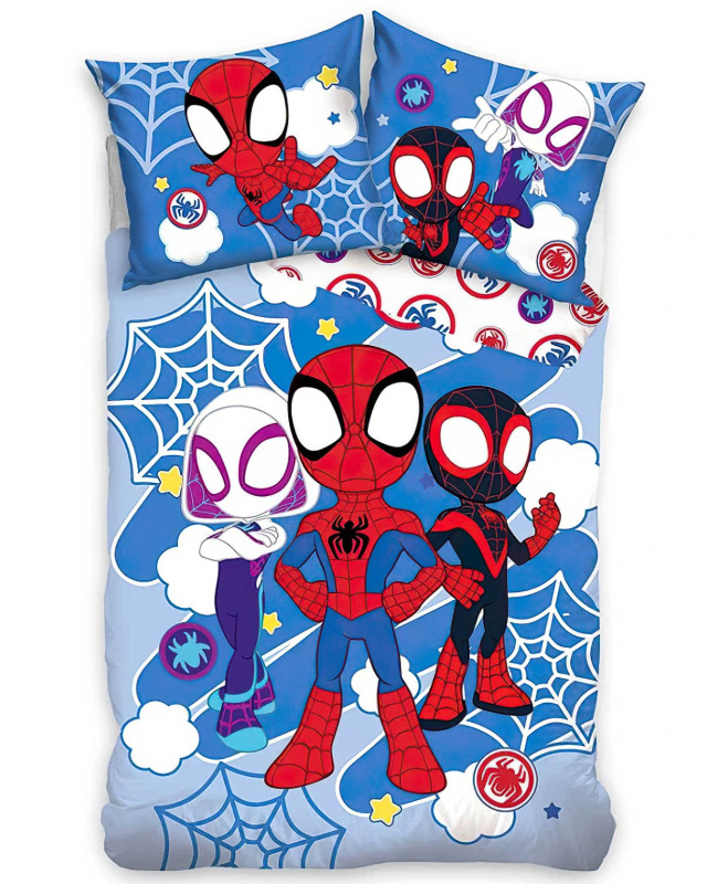 TipTrade Povlečení dětské SPIDEY ÚŽASNÍ PŘÁTELÉ, modro-bílé, mikroplyš, 140x200cm + 70x90cm