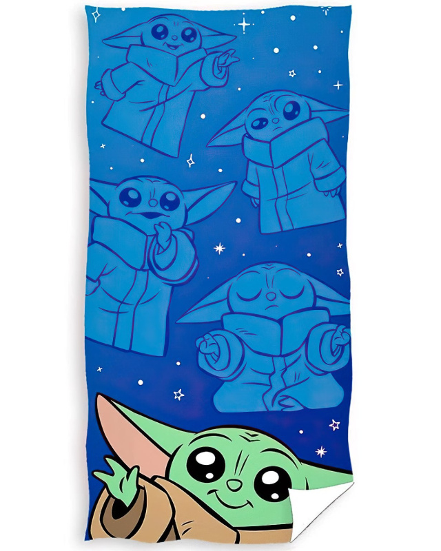 Carbotex Dětská plážová osuška STAR WARS BABY YODA GALAXIE GROGU, tmavě modrá, froté, 70x140cm