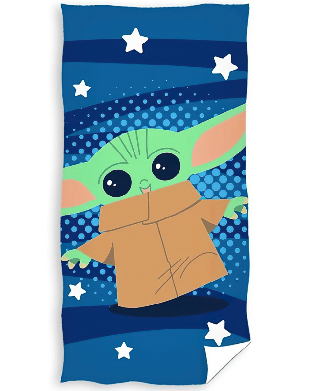 Carbotex Dětská plážová osuška STAR WARS BABY YODA A HVĚZDIČKY, tmavě modrá, froté, 70x140cm
