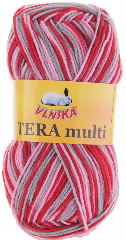Pletací příze Vlnika TERA MULTI 827 růžovo-červeno-šedá, melírovaná, 100g/300m