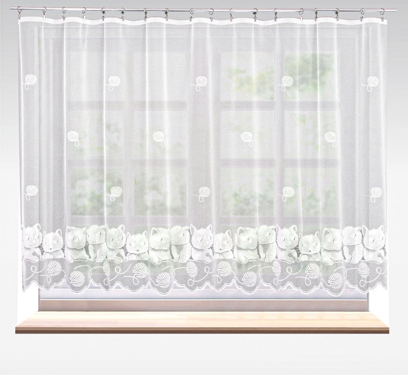 Forbyt žakárová záclona dětská KOČKA 607466, s bordurou, bílá, výška 140cm (v metráži)