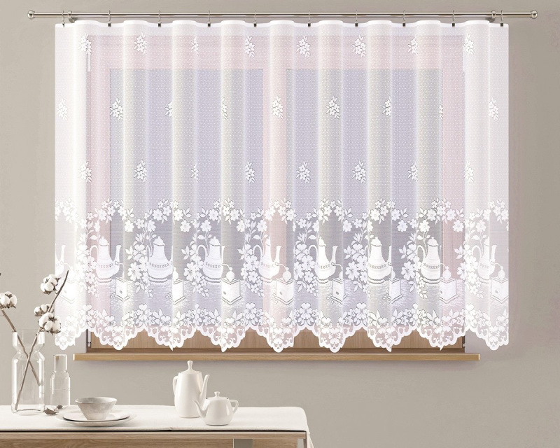 Forbyt žakárová záclona VILMA / KUCHYŇKA, bílá s bordurou, výška 140cm (v metráži)