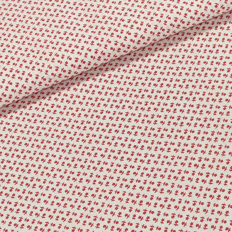 Bavlněné plátno drobná červená kytička na bílé, š.140cm (látka v metráži)