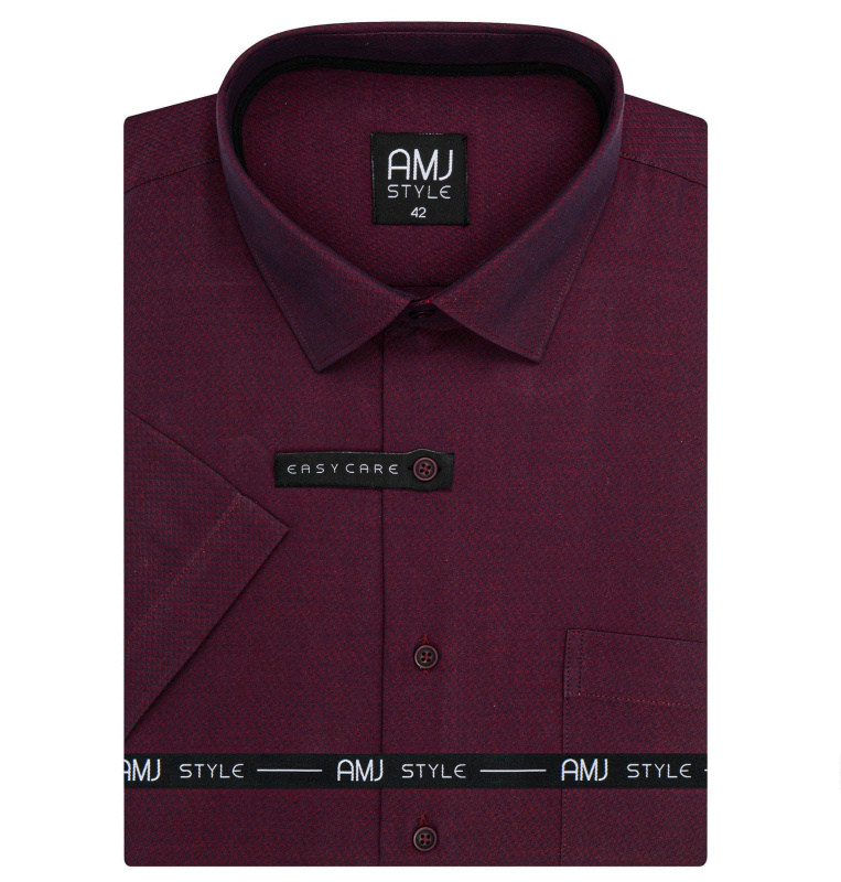 AMJ pánská košile, tmavě vínová s vytkávaným síťovaným vzorem, VKR1457, krátký rukáv, regular fit, vel. 47/48 (nadměrná)