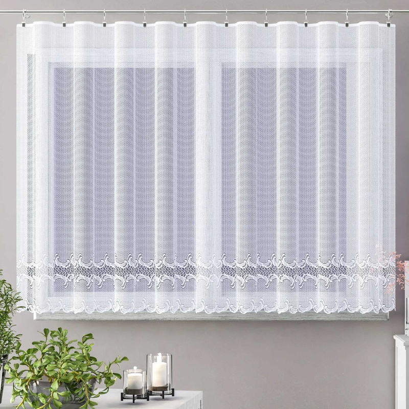 Forbyt Ventura žakárová BELINDA, ornamenty, vlnky, s bordurou, bílá, výška 140cm (v metráži)