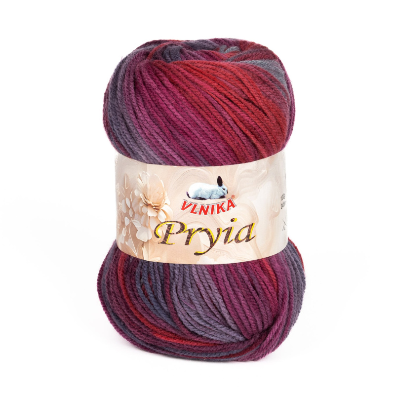 Pletací příze Vlnika  PRYIA 126 fialovo-červeno-šedá, melírovaná, 100g/245m