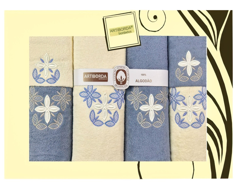 4sleep dárkový set froté ručníků a osušek 193, 6-dílný, modrá a krémová 2x 30x50cm + 2x 50x90cm + 2x 70x140cm