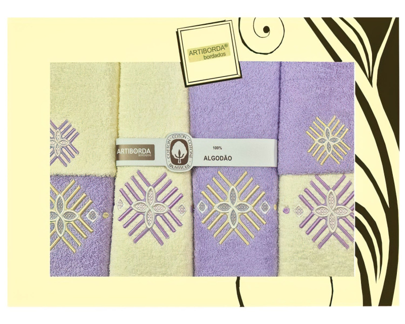 4sleep dárkový set froté ručníků a osušek 188, 6-dílný, fialová a krémová 2x 30x50cm + 2x 50x90cm + 2x 70x140cm