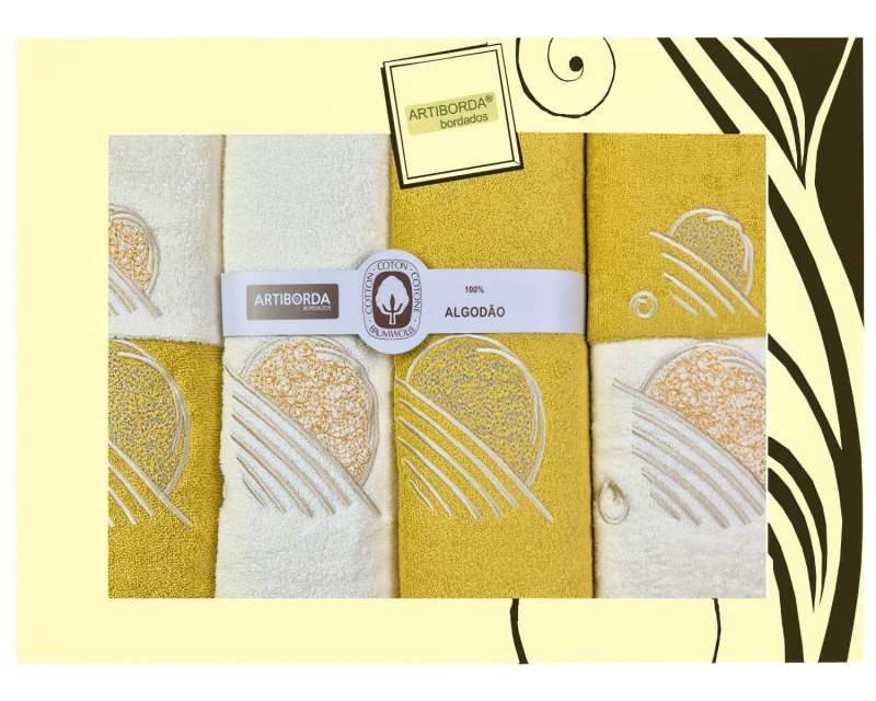 4sleep dárkový set froté ručníků a osušek 169, 6-dílný, medová (okrová) a krémová s výšivkou 2x 30x50cm + 2x 50x90cm + 2x 70x140cm