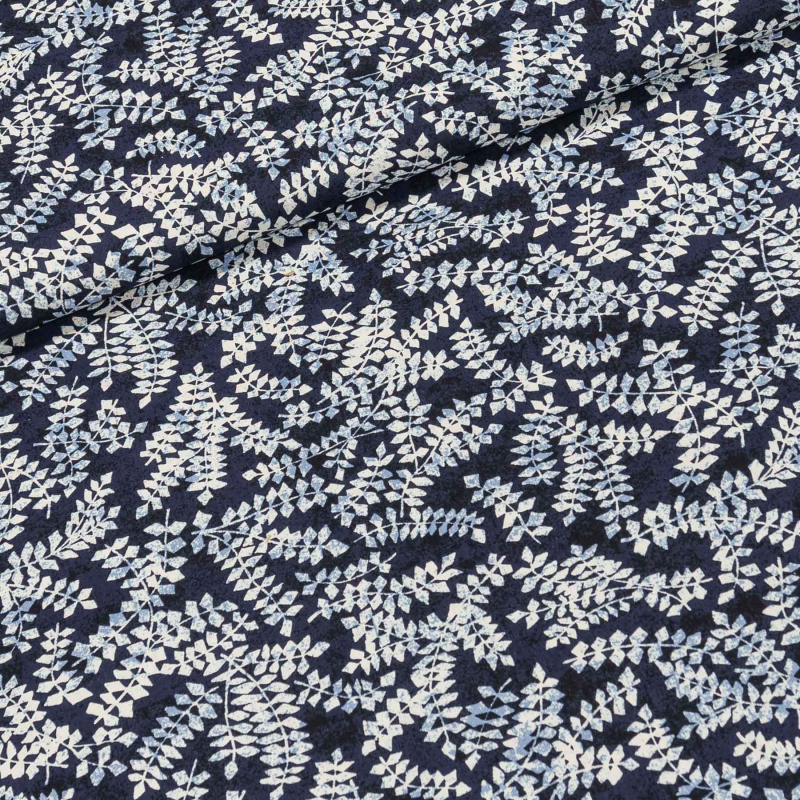 Bavlněné plátno 4987/001, modrotisk kapradiny š.160cm (látka v metráži)