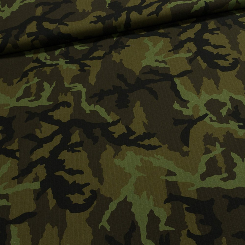Směsové plátno BOND Army Maskáč - zelená ripstop maskáčovina š. 150 cm, 210 g/m², impregnovaná (látka v metráži)