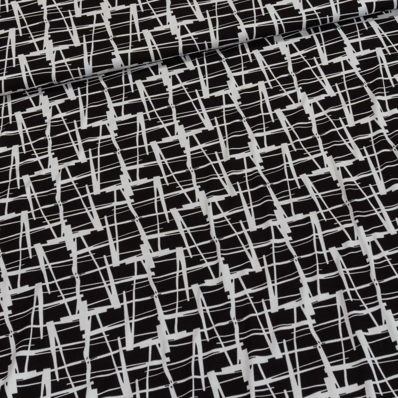 Viskózový úplet 1240/69, bílá mřížka na černé, š.150cm (látka v metráži)
