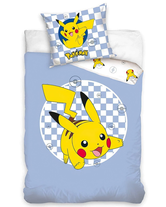 Carbotex dětské povlečení POKÉMON JEDINEČNÝ PIKACHU, světle modré, bavlna hladká, 140x200cm + 70x90cm