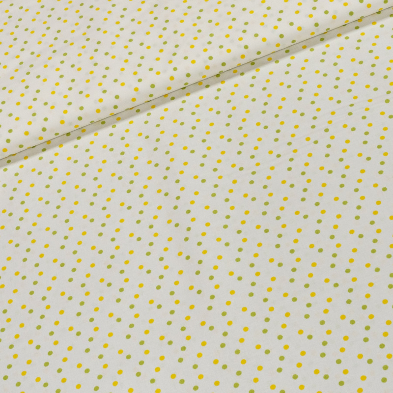 Bavlněné plátno MATY 1586404/22 žlutý a zelený puntík na bílé, š.140cm (látka v metráži)