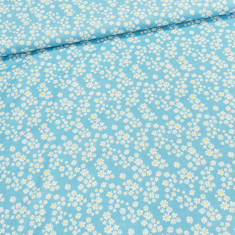 Bavlněné plátno TREND MARGUERITE-C/2 AZUL, bílé květinky na modré, š.150cm (látka v metráži)