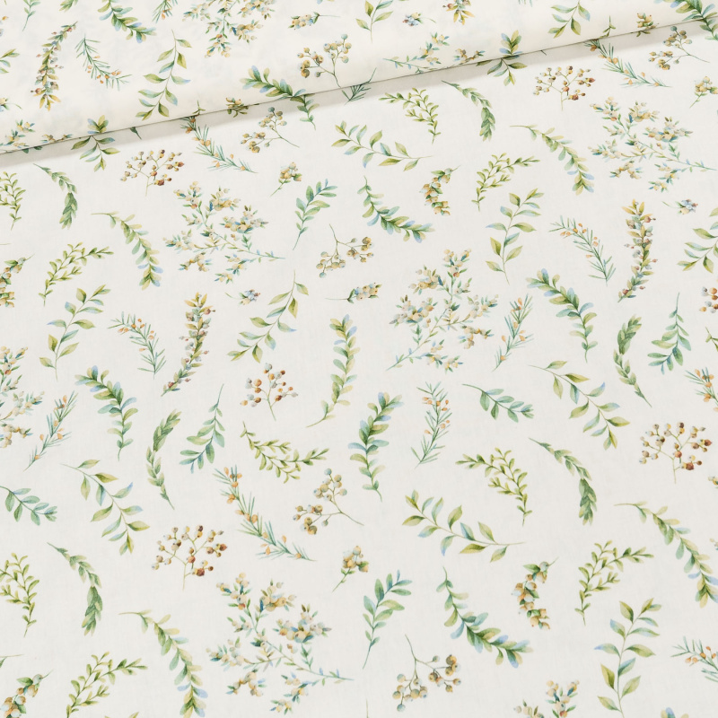 Bavlněné plátno TREND 1730/5 VERDE, zelené větvičky na bílé, š.150cm (látka v metráži)