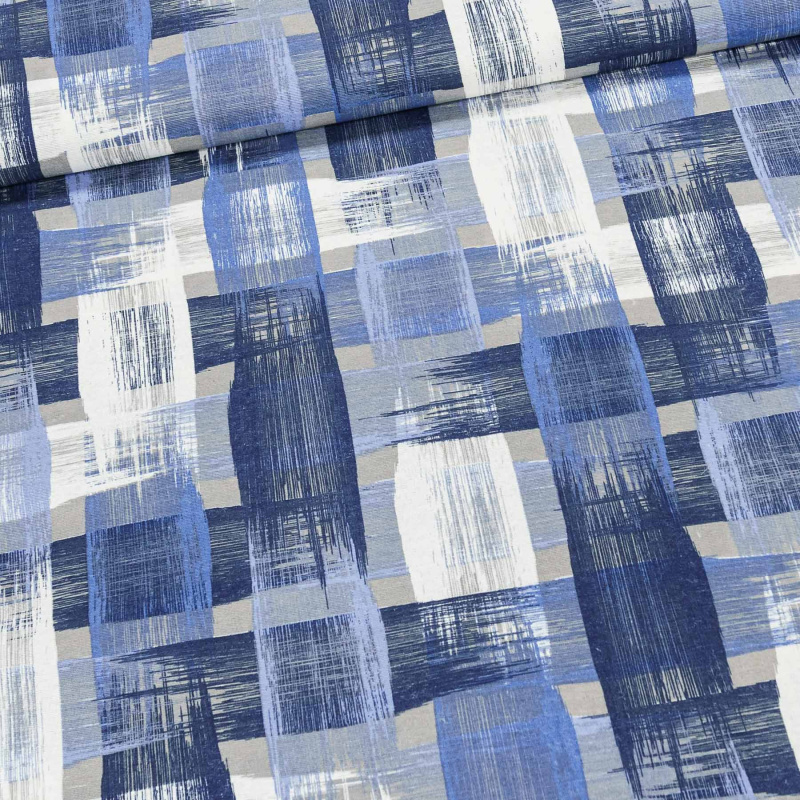 Směsové plátno LONETA, modré káro, š.140cm (látka v metráži)