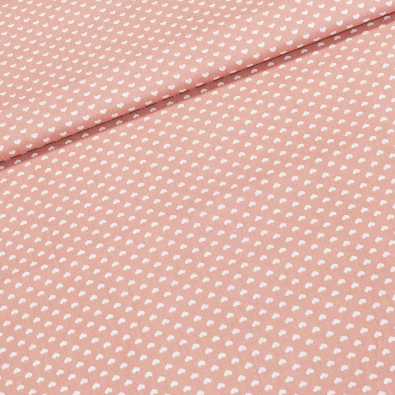 Bavlněné plátno 303000/4, bílá srdíčka na starorůžové, š.140cm (látka v metráži)