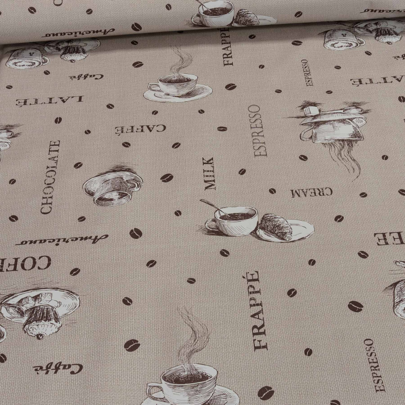 Ubrus PVC s textilním podkladem c FANTASTIK, káva na béžové pytlovině, š.140cm (metráž)