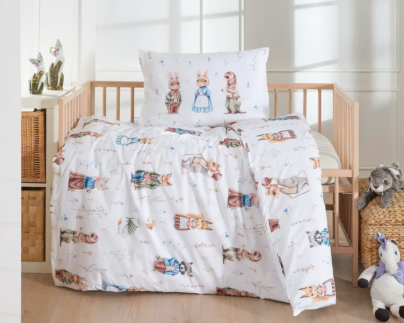 Dětské povlečení Matějovský do postýlky WONDERLAND BABY, zvířátka na bílé, bavlna hladká, 100x135cm