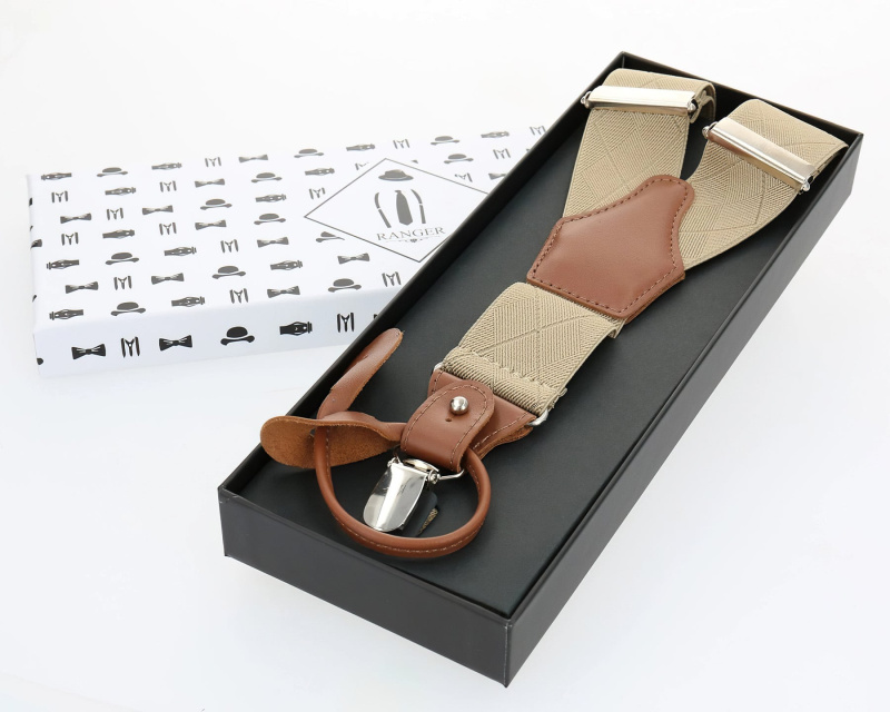 TextilCentrum.cz RANGER Dg35.019, délka 120cm, šíře 3,5cm, tvar Y, béžový ryps – káro