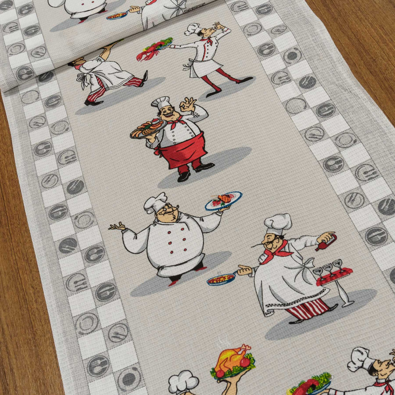 Bavlněné plátno vaflovina, utěrkovina / štola na metráž 703023 kuchaři, šedá, š. 50cm (látka v metráži)
