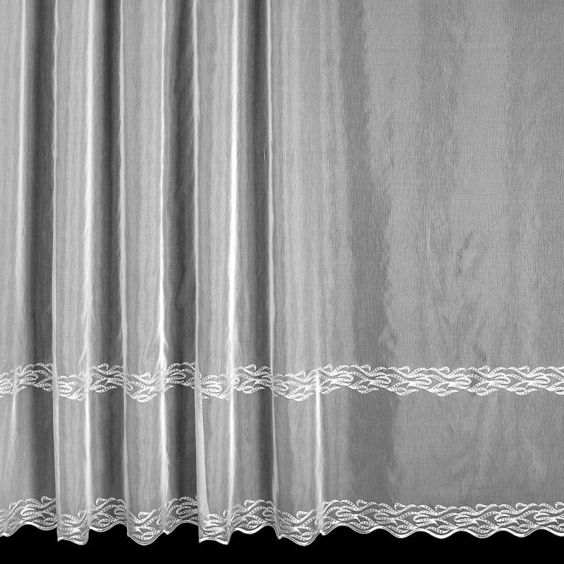 Textil Centrum Kusová voálová záclona MIRELI 70920 vyšívané vlnky s bordurou, s řasicí páskou, výška 240 cm x šířka 400 cm (na okno)