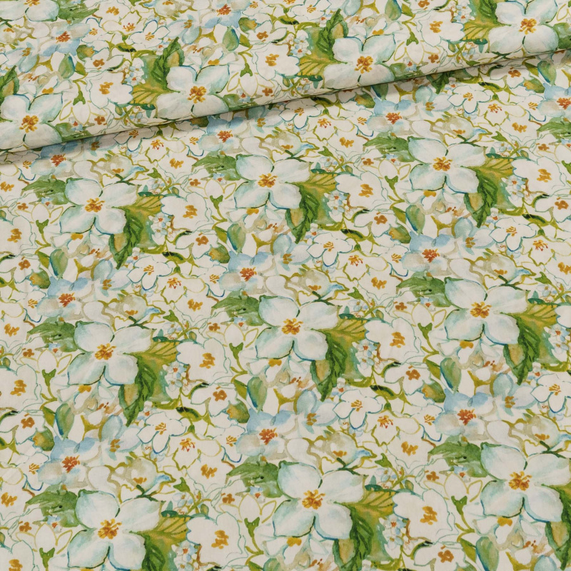 Šatovka viskózová 5342-001, zelené květiny, š.142cm (látka v metráži)