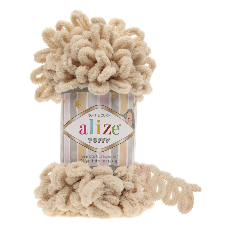 Pletací příze Alize PUFFY 310 světle béžová, efektní, 100g/9,2m