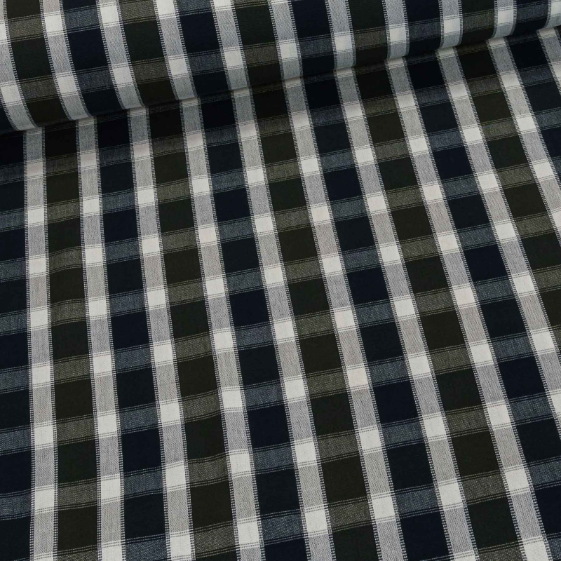 Potahové akrylové plátno (dralon, teflon) na zahradní nábytek, tmavě modro-šedé pruhokáro, š.180 (látka v metráži)