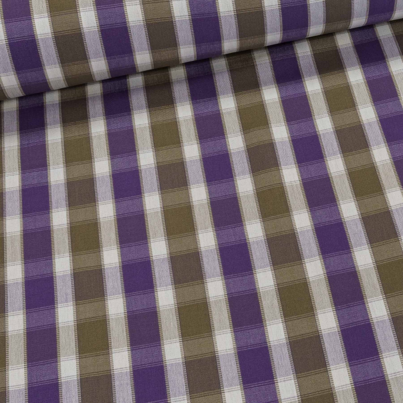 Potahové akrylové plátno (dralon, teflon) na zahradní nábytek, fialovo-béžové pruhokáro, š.180 (látka v metráži)