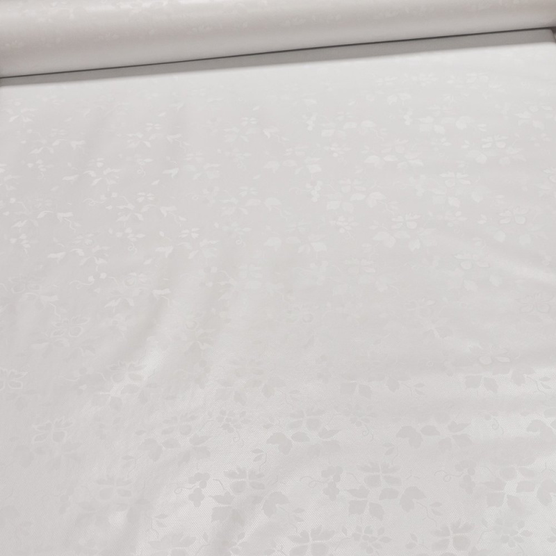 Ergis Ubrus PVC s textilním podkladem 5656003, bílý damaškový vzor listů, š.140cm (metráž)