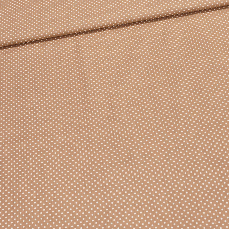 Bavlněné plátno POLO bílý puntík na kapučínové, š.140cm (látka v metráži)