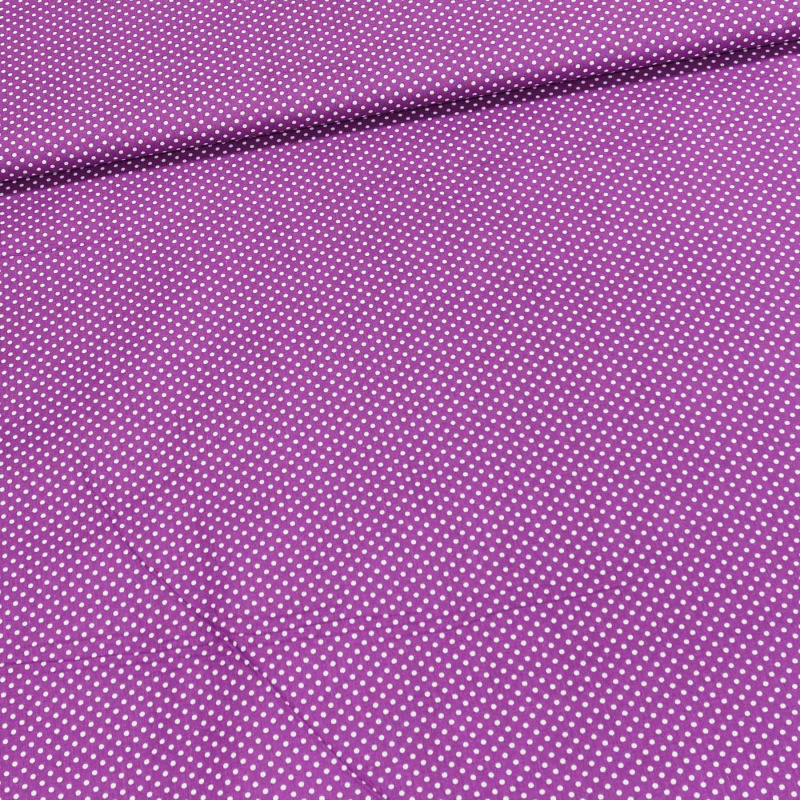 Bavlněné plátno POLO bílý puntík na fialové, š.140cm (látka v metráži)